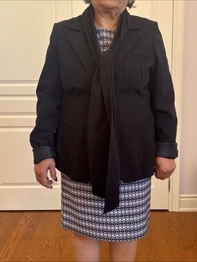 Black Scarf-Detail Blazer Jacket